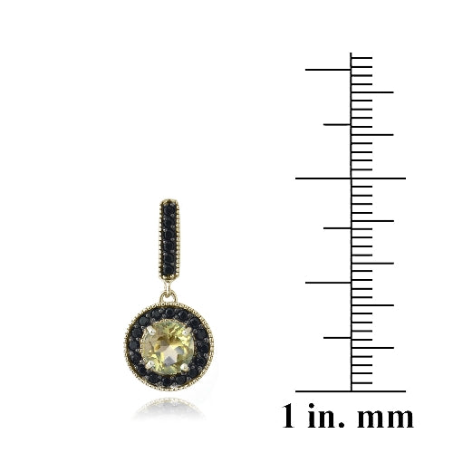 18K Gold over Sterling Silver 2.5ct Citrine & Black Spinel Round Dangle Earrings-3