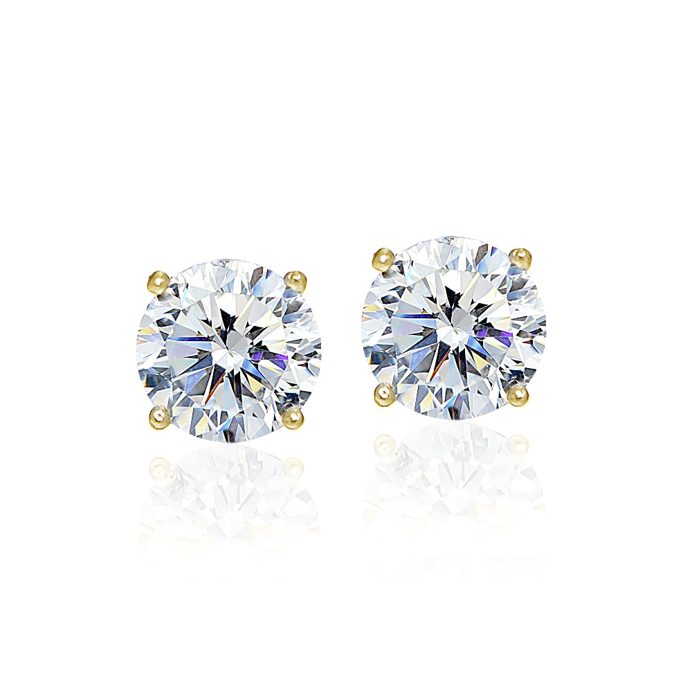 Yellow Gold Flashed Sterling Silver Round 8mm Solitaire Stud Earrings created with Swarovski Zirconia-2