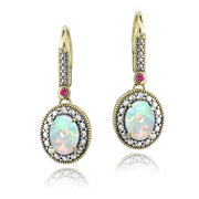 Gold Tone over Silver Diamond Accent Created White Opal & Pink Sapphire Oval Earrings