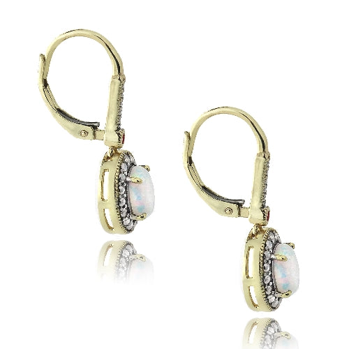 Gold Tone over Silver Diamond Accent Created White Opal & Pink Sapphire Oval Earrings-2