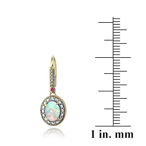 Gold Tone over Silver Diamond Accent Created White Opal & Pink Sapphire Oval Earrings-3