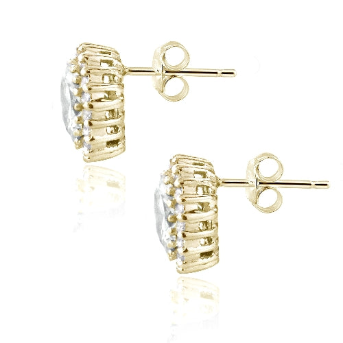 Gold Tone over Sterling Silver CZ Halo Stud Earrings-2