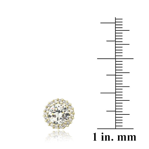 Gold Tone over Sterling Silver CZ Halo Stud Earrings-3