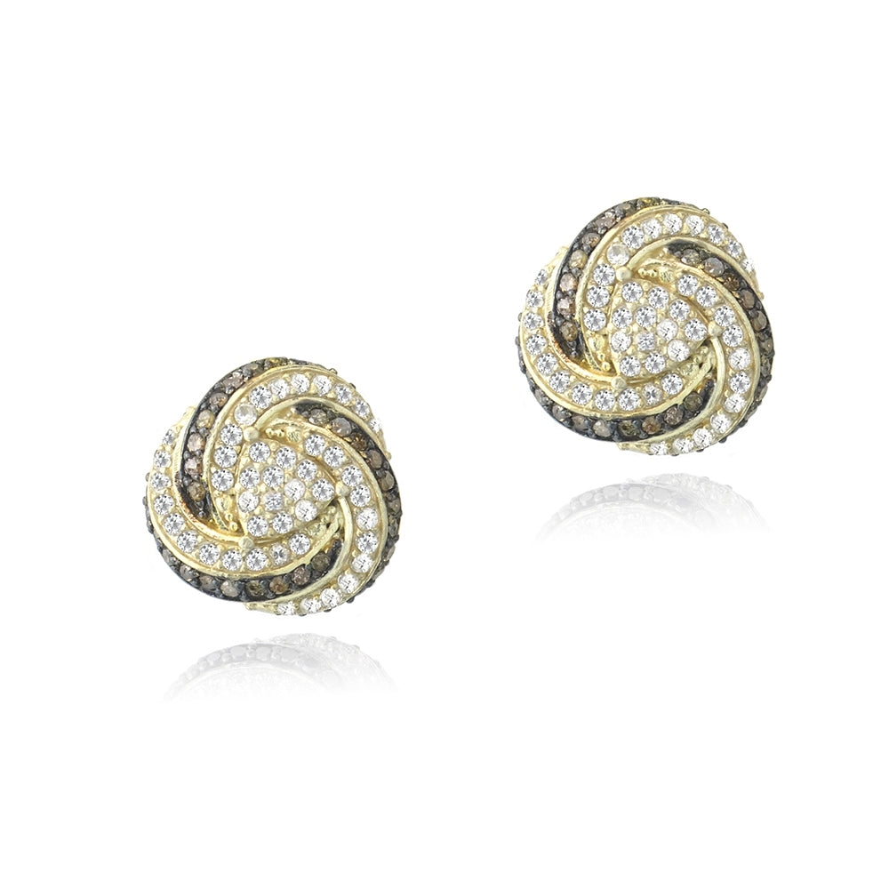 Gold Tone over Sterling Silver 2/5 ct Champagne Diamond & White Topaz Love Knot Stud Earrings