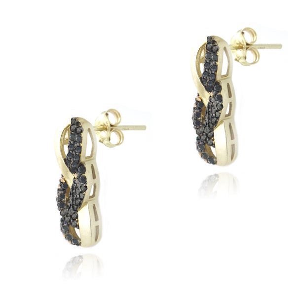 Gold Tone over Sterling Silver 3/4ct Black Diamond Infinity Drop Earrings