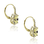 Gold Tone over Sterling Silver 3.3ct Citrine& CZ Oval Halo Leverback Earrings