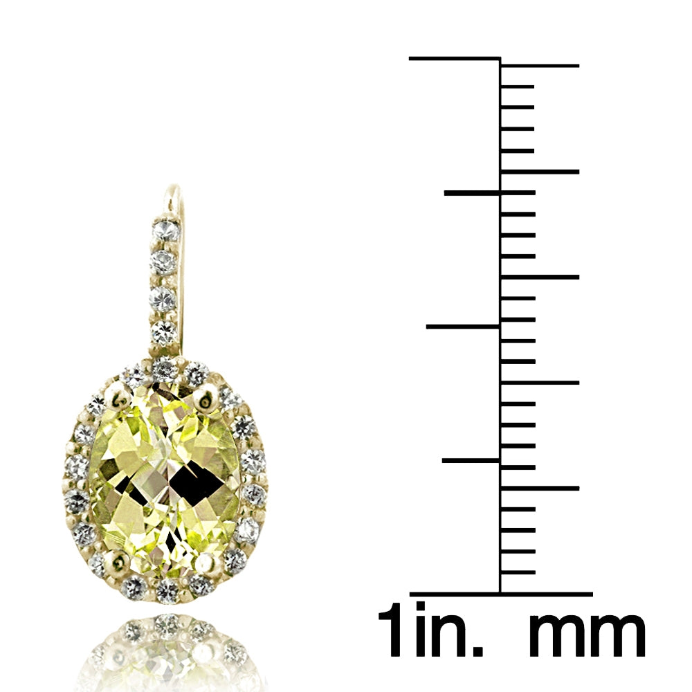 Gold Tone over Sterling Silver 3.3ct Citrine& CZ Oval Halo Leverback Earrings-3