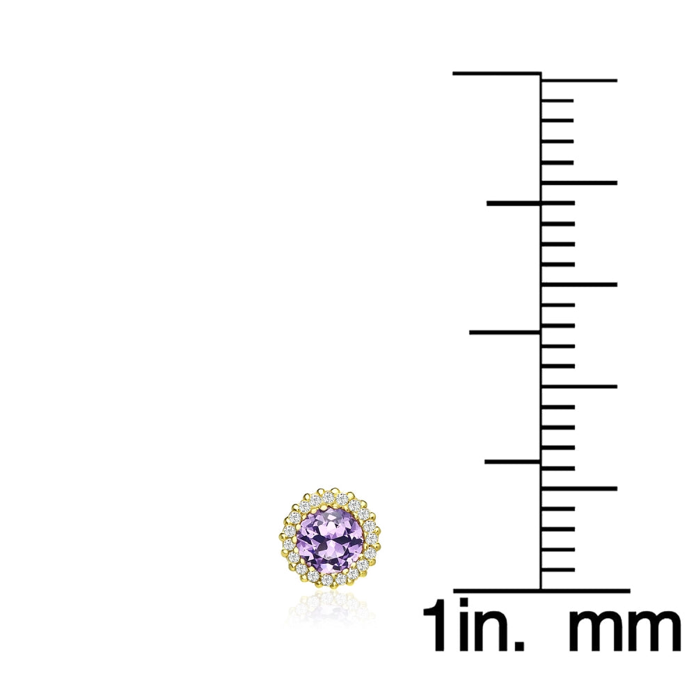 Yellow Gold Flashed Sterling Silver Created Amethyst and Cubic Zirconia Round Halo Stud Earrings-5