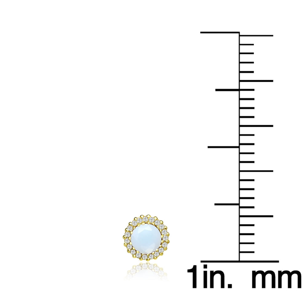 Yellow Gold Flashed Sterling Silver Created White Opal and Cubic Zirconia Round Halo Stud Earrings-5