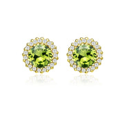 Yellow Gold Flashed Sterling Silver Created Peridot and Cubic Zirconia Round Halo Stud Earrings