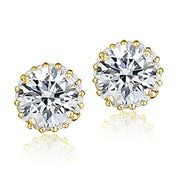 Gold Tone over Sterling Silver 100 Facets Cubic Zirconia Halo Stud Earrings (3cttw)
