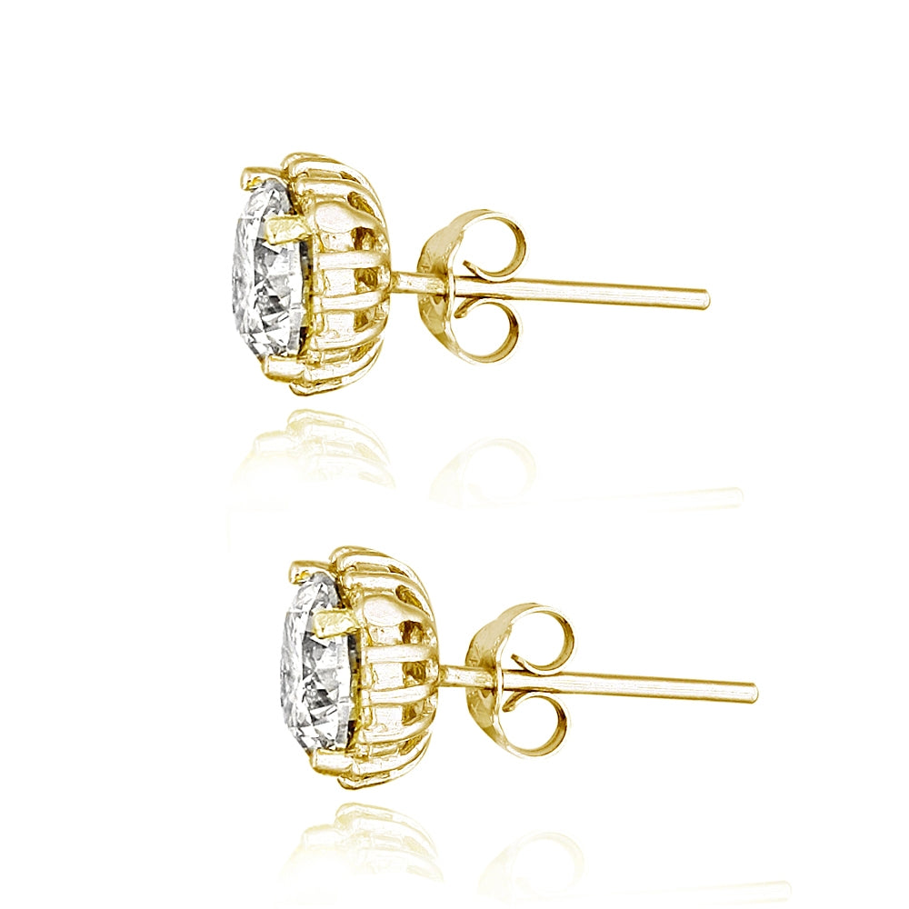 Gold Tone over Sterling Silver 100 Facets Cubic Zirconia Halo Stud Earrings (3cttw)-3