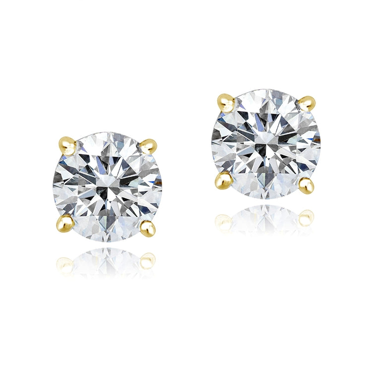 Gold Tone over Sterling Silver 100 Facets Cubic Zirconia Solitaire Stud Earrings (2cttw)