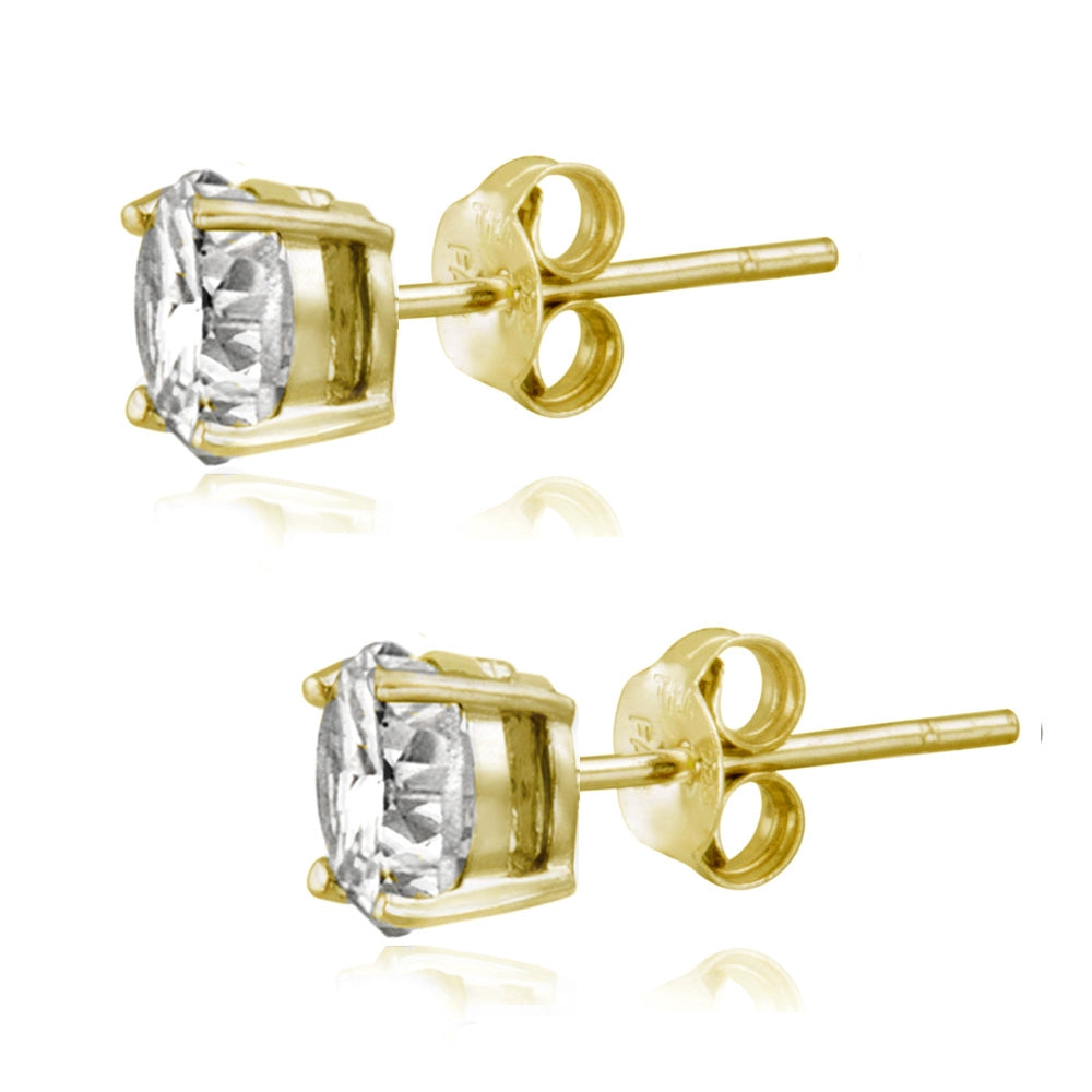 Gold Tone over Sterling Silver 100 Facets Cubic Zirconia Solitaire Stud Earrings (2cttw)-3
