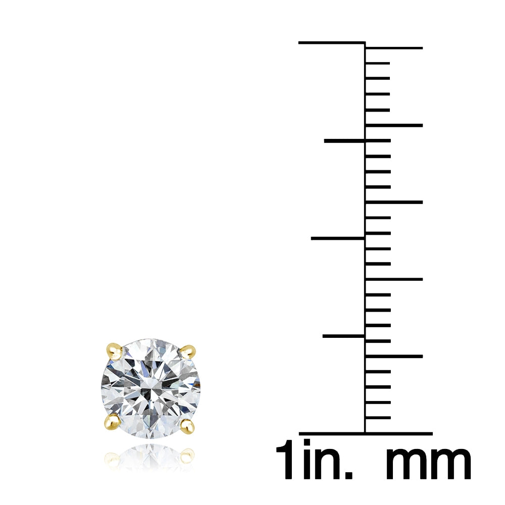 Gold Tone over Sterling Silver 100 Facets Cubic Zirconia Solitaire Stud Earrings (2cttw)-4