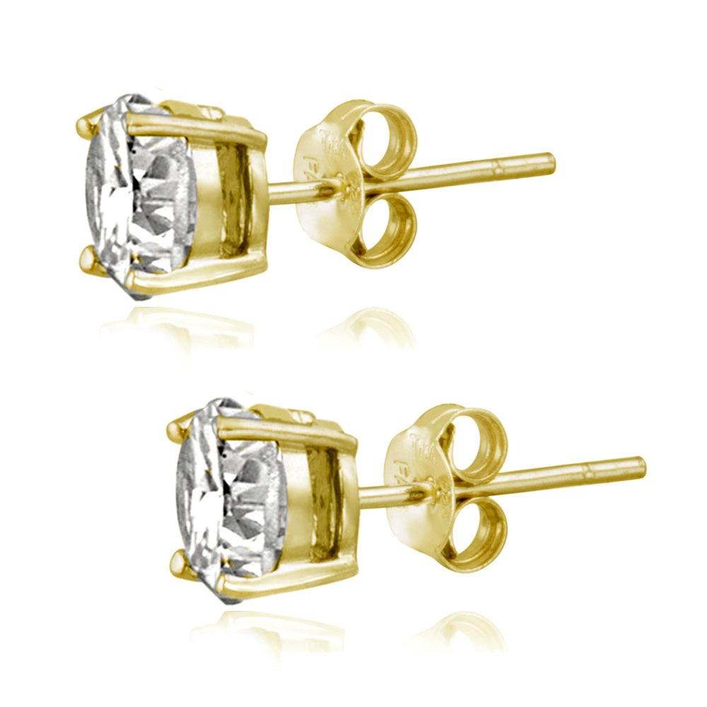 Gold Tone over Sterling Silver 100 Facets Cubic Zirconia Solitaire Stud Earrings (3cttw)-3