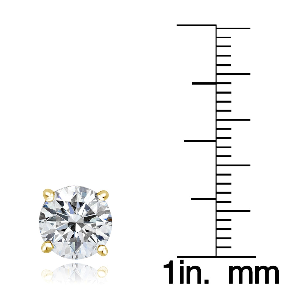 Gold Tone over Sterling Silver 100 Facets Cubic Zirconia Solitaire Stud Earrings (3cttw)-4