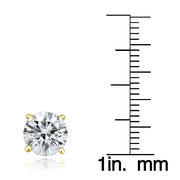 Gold Tone over Sterling Silver 100 Facets Cubic Zirconia Solitaire Stud Earrings (3cttw)