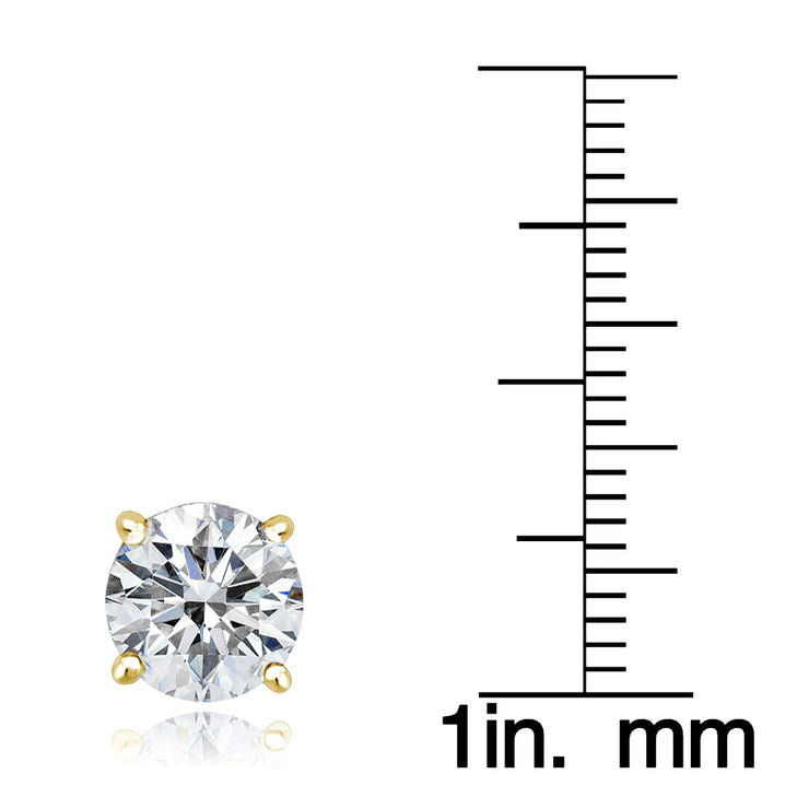 Gold Tone over Sterling Silver 100 Facets Cubic Zirconia Solitaire Stud Earrings (3cttw)