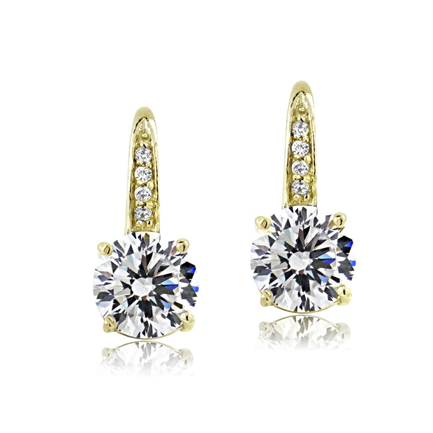 Gold Tone over Sterling Silver 100 Facets Cubic Zirconia Round Drop Leverback Earrings(4cttw)