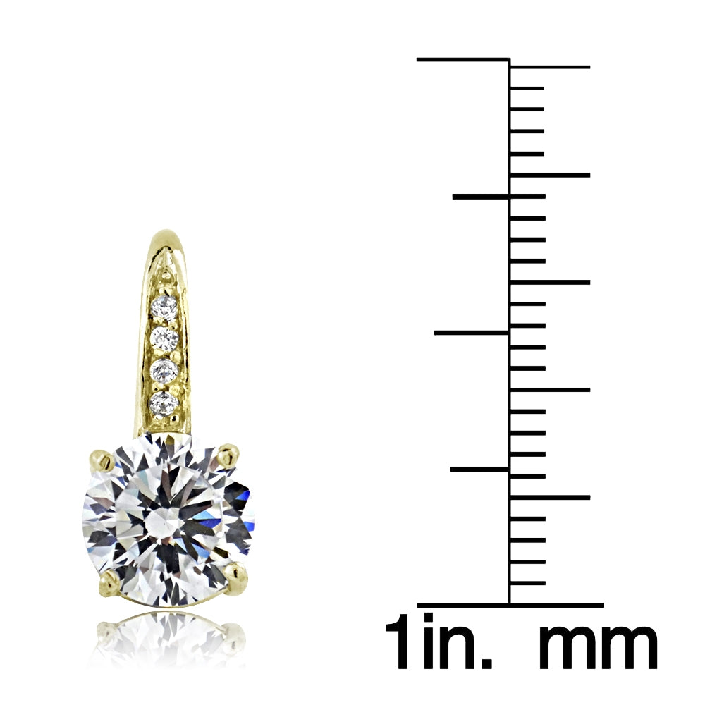 Gold Tone over Sterling Silver 100 Facets Cubic Zirconia Round Drop Leverback Earrings(4cttw)-3