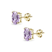 Yellow Gold Flashed Sterling Silver Amethyst 7x5mm Oval-Cut Solitaire Stud Earrings