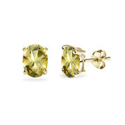 Yellow Gold Flashed Sterling Silver Citrine 7x5mm Oval-Cut Solitaire Stud Earrings