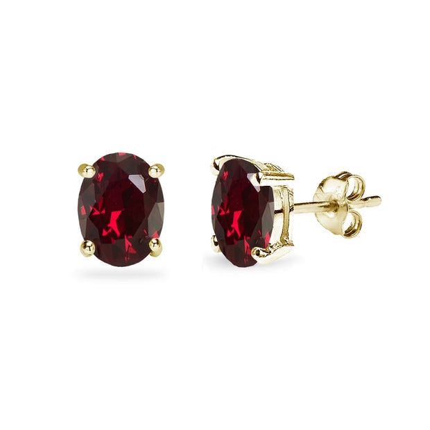 Yellow Gold Flashed Sterling Silver Created Ruby 7x5mm Oval-Cut Solitaire Stud Earrings