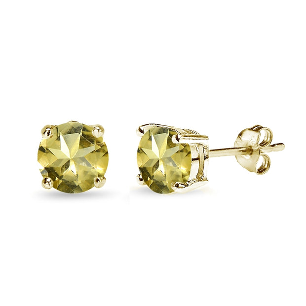 Yellow Gold Flashed Sterling Silver Citrine 7mm Round-Cut Solitaire Stud Earrings