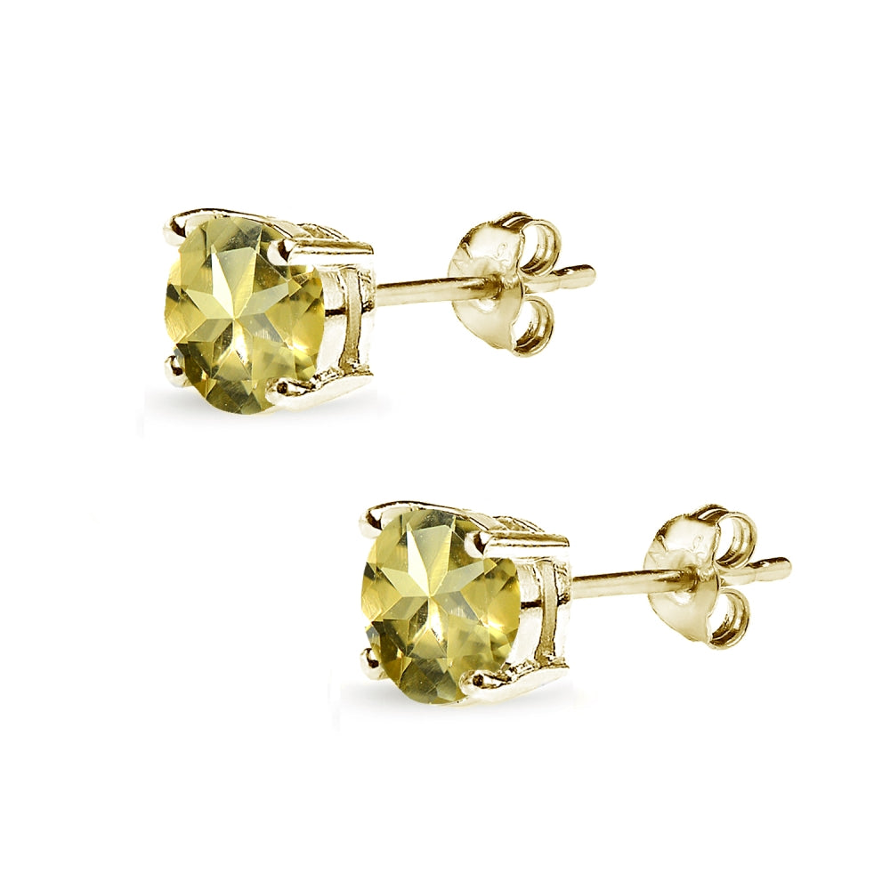 Yellow Gold Flashed Sterling Silver Citrine 7mm Round-Cut Solitaire Stud Earrings-2