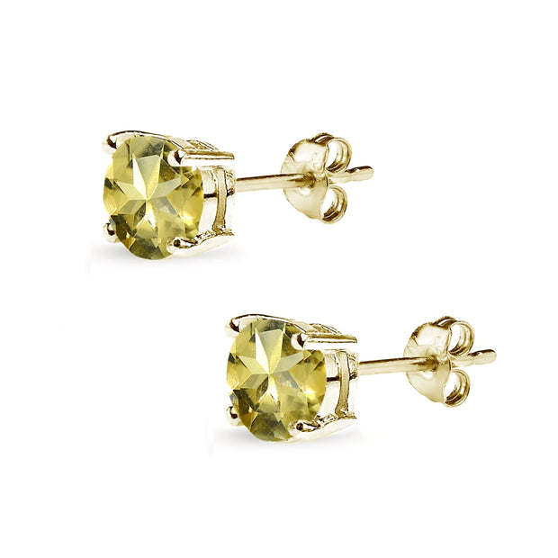 Yellow Gold Flashed Sterling Silver Citrine 7mm Round-Cut Solitaire Stud Earrings