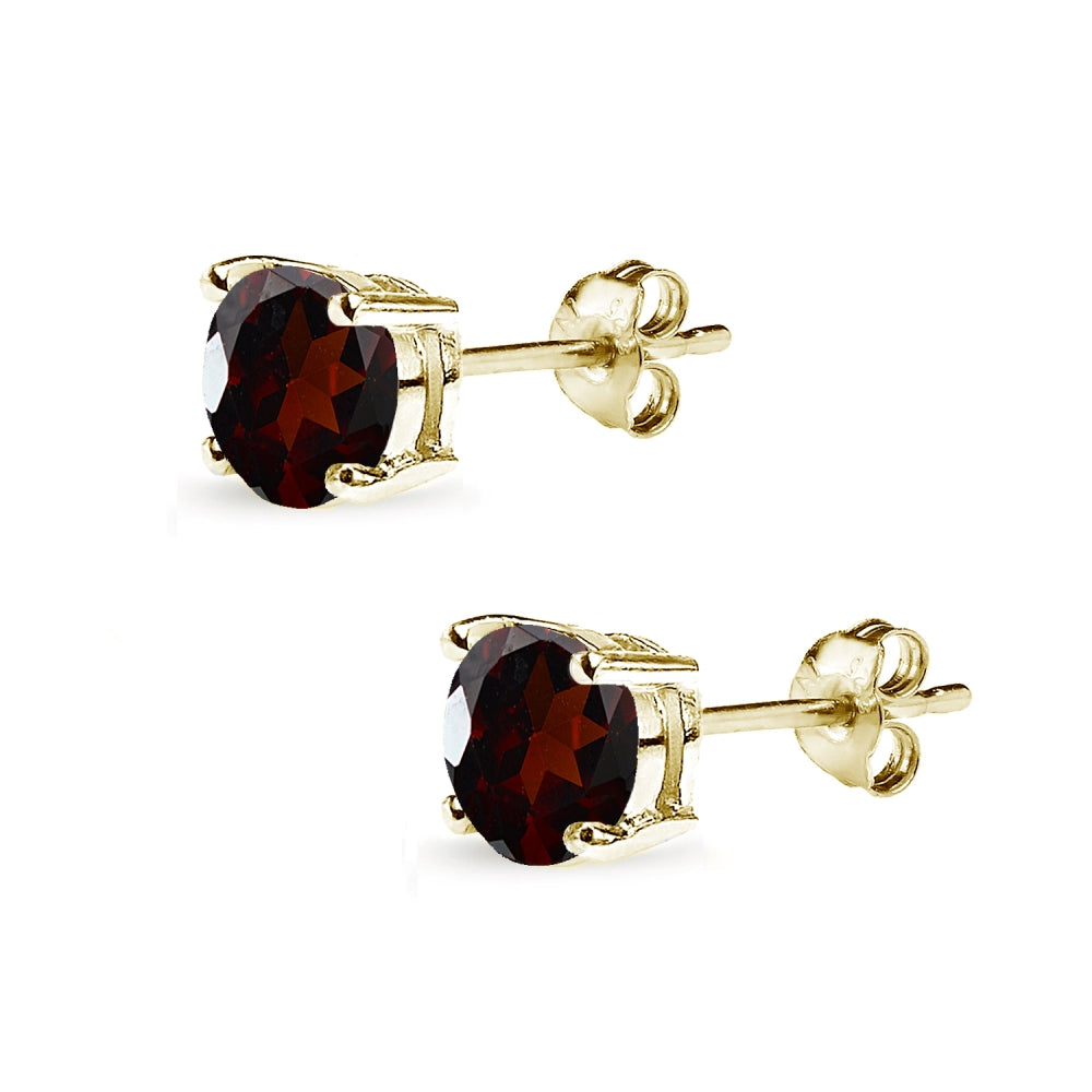 Yellow Gold Flashed Sterling Silver Garnet 7mm Round-Cut Solitaire Stud Earrings-2