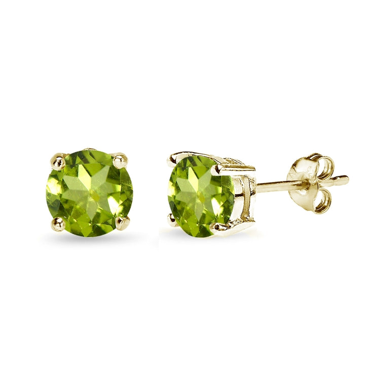 Yellow Gold Flashed Sterling Silver Peridot 7mm Round-Cut Solitaire Stud Earrings