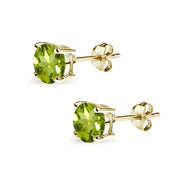 Yellow Gold Flashed Sterling Silver Peridot 7mm Round-Cut Solitaire Stud Earrings