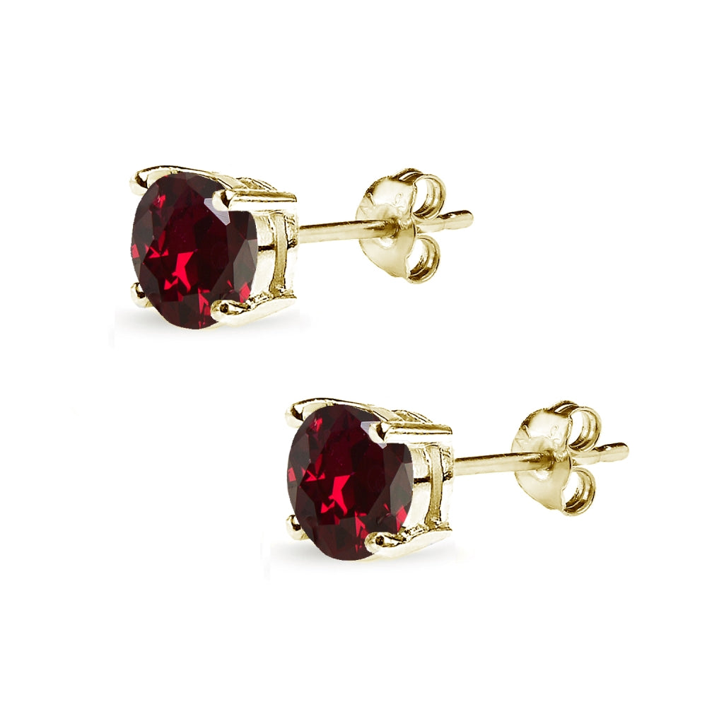 Yellow Gold Flashed Sterling Silver Created Ruby 7mm Round-Cut Solitaire Stud Earrings-2