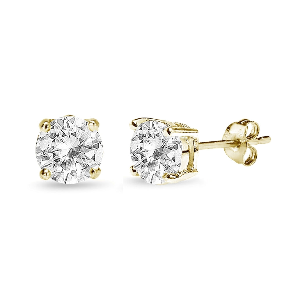 Yellow Gold Flashed Sterling Silver White Topaz 7mm Round-Cut Solitaire Stud Earrings