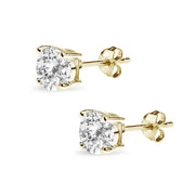 Yellow Gold Flashed Sterling Silver White Topaz 7mm Round-Cut Solitaire Stud Earrings