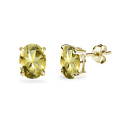 Yellow Gold Flashed Sterling Silver Citrine 8x6mm Oval-Cut Solitaire Stud Earrings