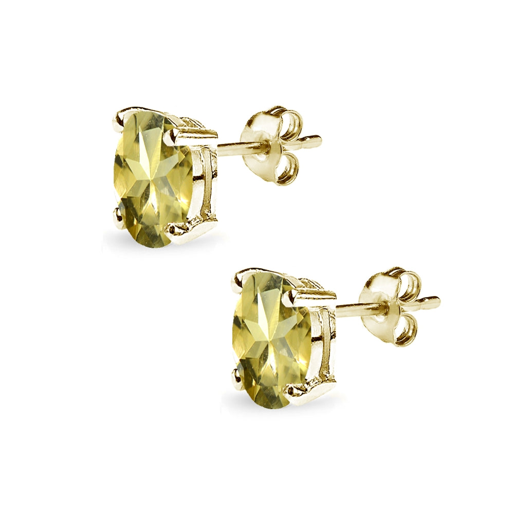 Yellow Gold Flashed Sterling Silver Citrine 8x6mm Oval-Cut Solitaire Stud Earrings-2