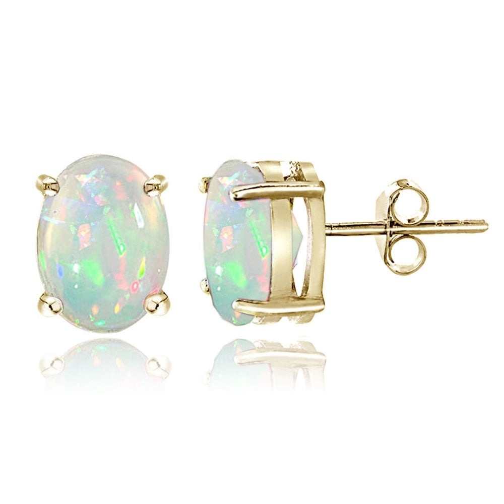 Gold Tone over Sterling Silver 1.50ct Ethiopian Opal  8x6 Oval Stud Earrings