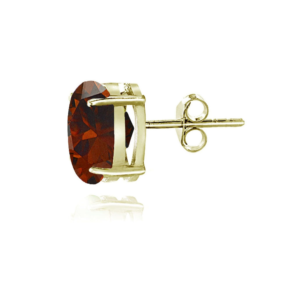 Gold Tone over Sterling Silver Garnet 8x6mm Oval Stud Earrings-2