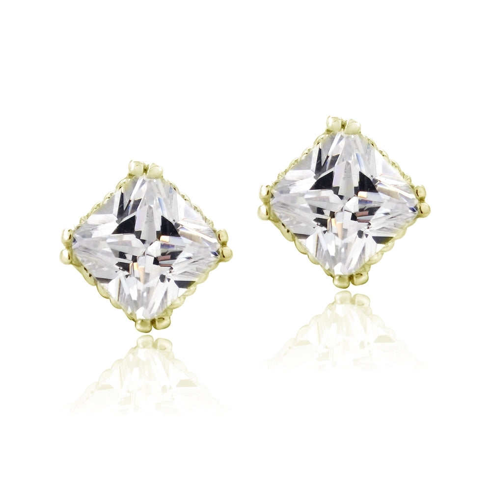 18K Gold over Sterling Silver 2.5ct CZ Diamond-Shape Stud Earrings