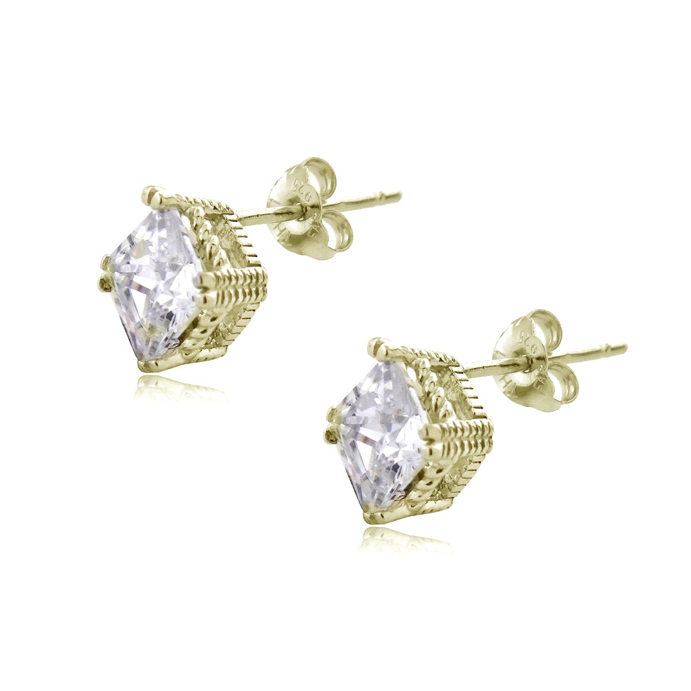 18K Gold over Sterling Silver 2.5ct CZ Diamond-Shape Stud Earrings-2