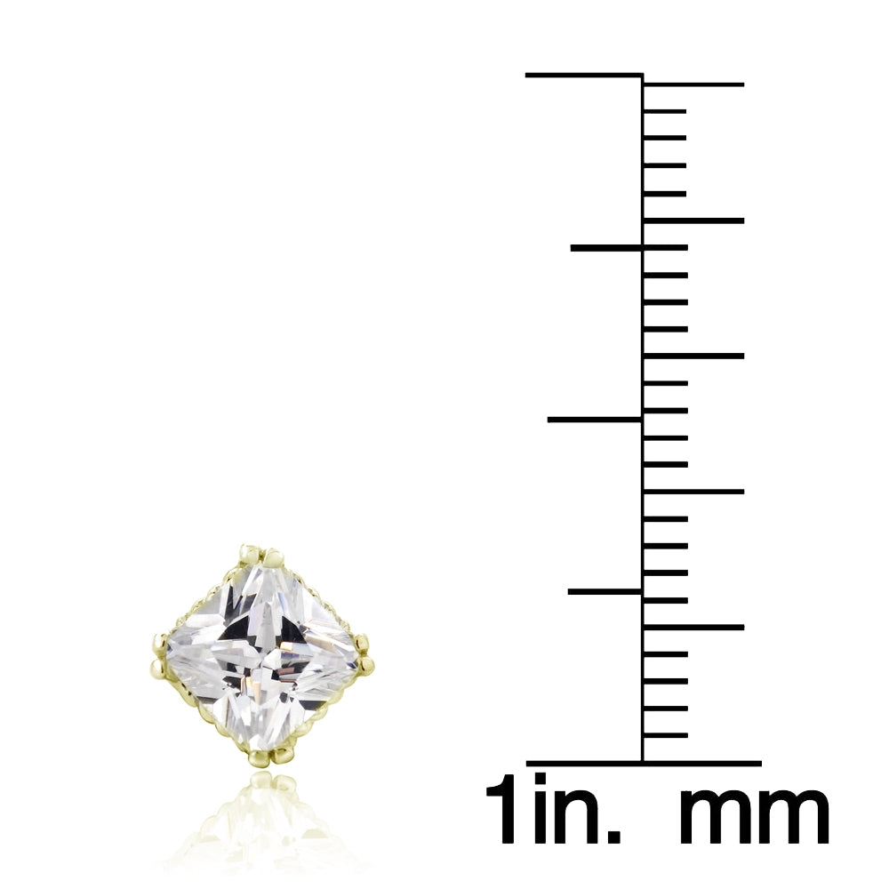18K Gold over Sterling Silver 2.5ct CZ Diamond-Shape Stud Earrings-3