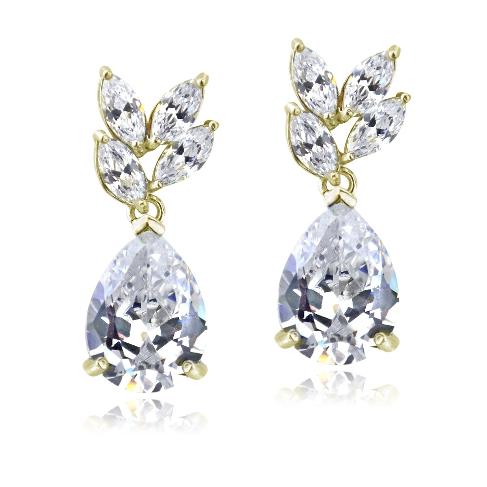 Yellow Gold Flashed Sterling Silver Cubic Zirconia Teardrop Fashion Dangle Earrings