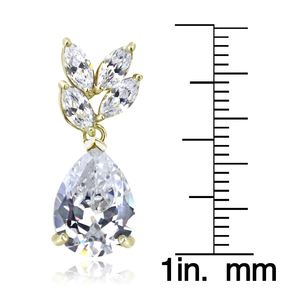 Yellow Gold Flashed Sterling Silver Cubic Zirconia Teardrop Fashion Dangle Earrings-3
