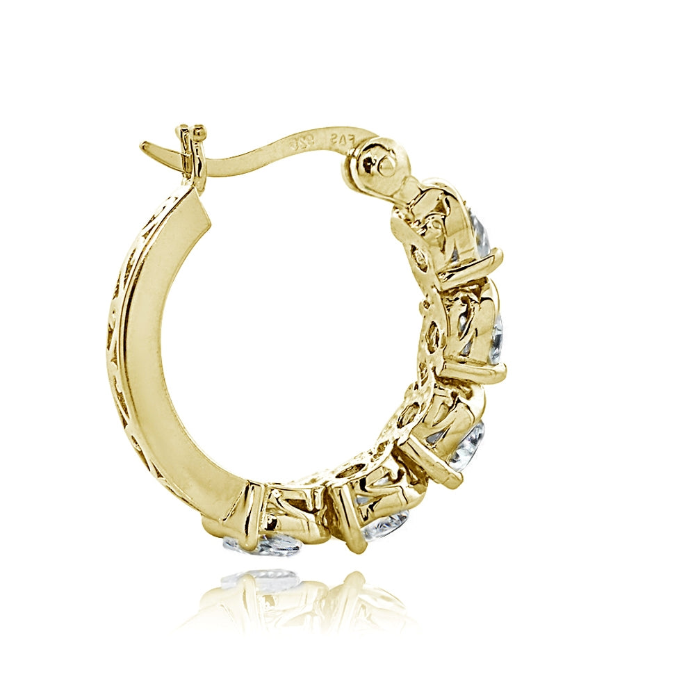 Gold Tone over Sterling Silver Cubic Zirconia S Design Hoop Earrings-2