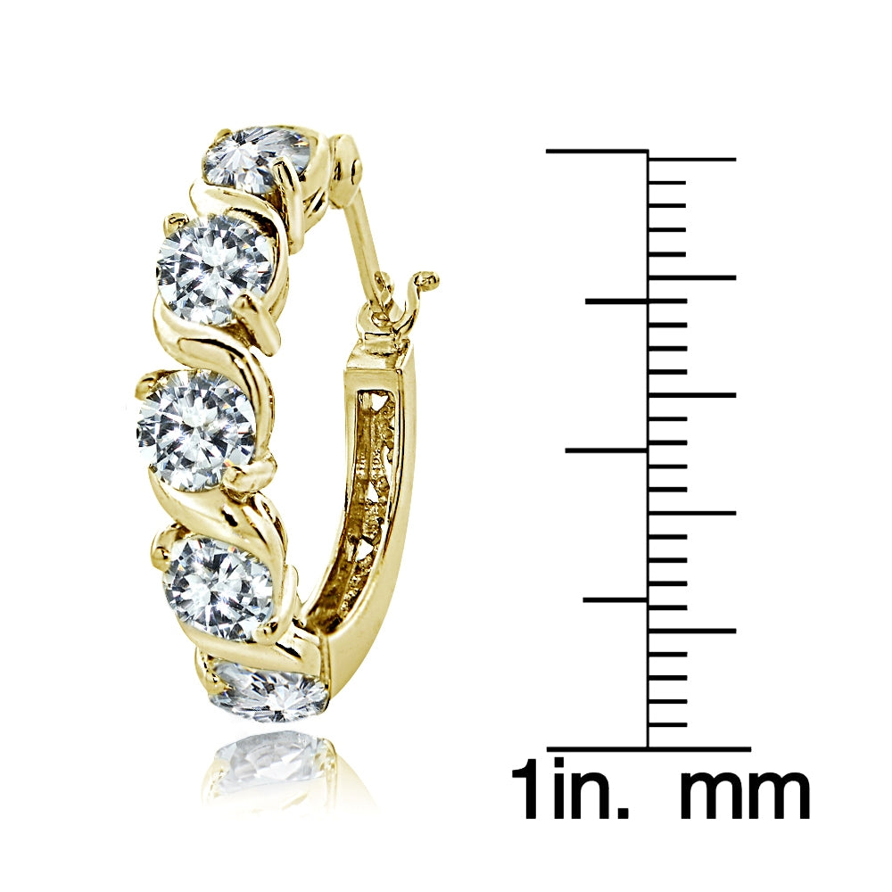 Gold Tone over Sterling Silver Cubic Zirconia S Design Hoop Earrings-3