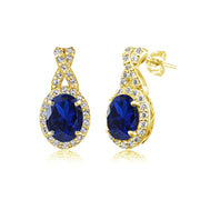 Yellow Gold Flashed Sterling Silver Created Blue Sapphire & White Topaz Oval X Drop Earrings