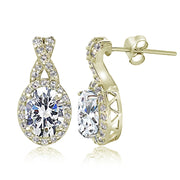 Yellow Gold Flashed Sterling Silver 5ct TGW Cubic Zirconia Oval and X Drop Earrings